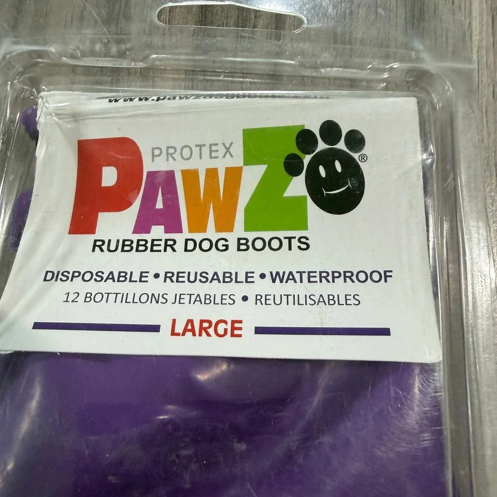 PawZ Rubber Dog Boots Large Waterproof Disposable‎ Reusable 12 Pack Purple